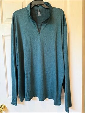Real Essentials Men's Dry-Fit 1/4 Zip Pullover Teal Heather Size 2XL